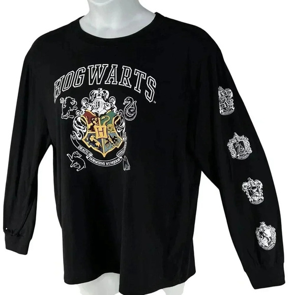 Harry Potter Hogwarts 2X Long Sleeve Blk Shirt Wizarding World Crest Logo Witchy - Picture 4 of 13